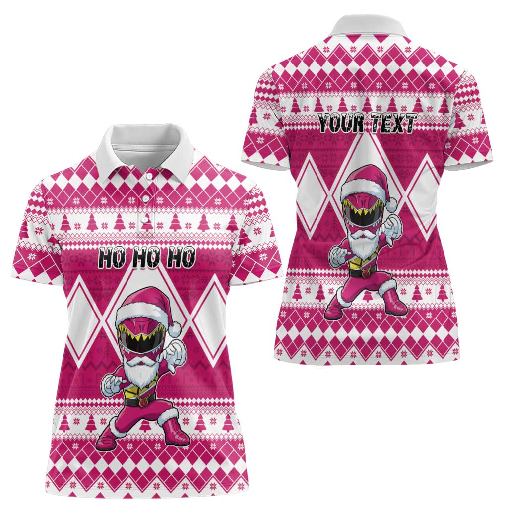 Personalized Power Pink Ranger Santa Claus Women Polo Shirt Funny Christmas - Wonder Print Shop