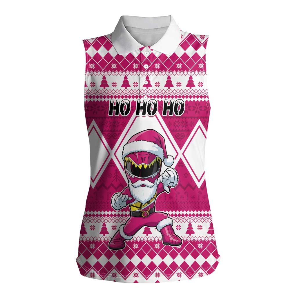 Personalized Power Pink Ranger Santa Claus Women Sleeveless Polo Shirt Funny Christmas - Wonder Print Shop