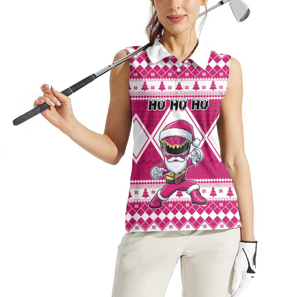 Personalized Power Pink Ranger Santa Claus Women Sleeveless Polo Shirt Funny Christmas - Wonder Print Shop