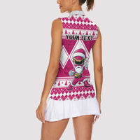 Personalized Power Pink Ranger Santa Claus Women Sleeveless Polo Shirt Funny Christmas - Wonder Print Shop