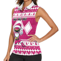 Personalized Power Pink Ranger Santa Claus Women Sleeveless Polo Shirt Funny Christmas - Wonder Print Shop