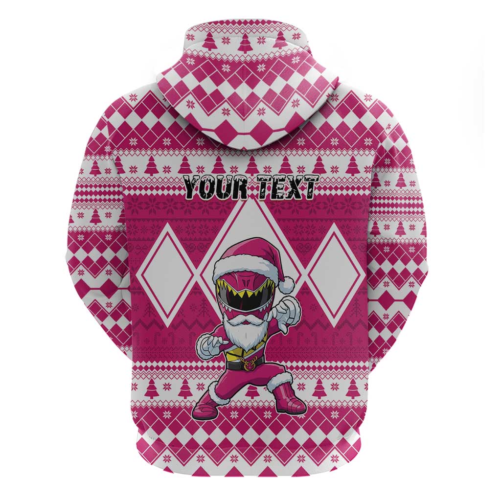 Personalized Power Pink Ranger Santa Claus Zip Hoodie Funny Christmas - Wonder Print Shop