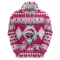 Personalized Power Pink Ranger Santa Claus Zip Hoodie Funny Christmas - Wonder Print Shop