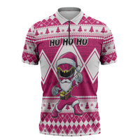 Personalized Power Pink Ranger Santa Claus Zipper Polo Shirt Funny Christmas - Wonder Print Shop