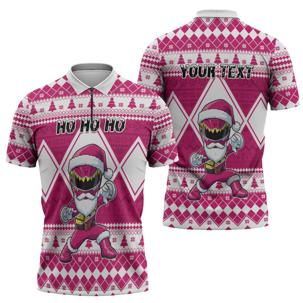 Personalized Power Pink Ranger Santa Claus Zipper Polo Shirt Funny Christmas - Wonder Print Shop
