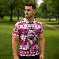 Personalized Power Pink Ranger Santa Claus Zipper Polo Shirt Funny Christmas - Wonder Print Shop