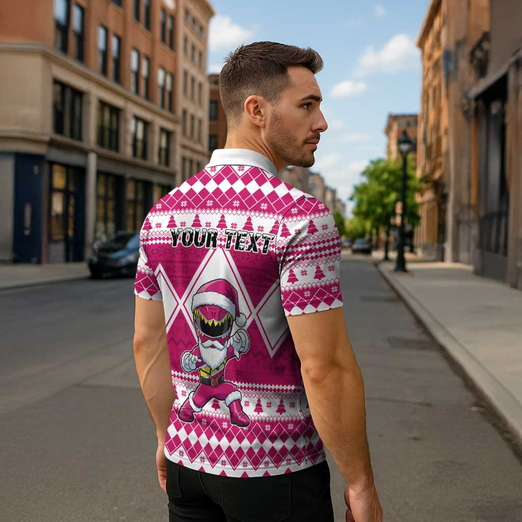 Personalized Power Pink Ranger Santa Claus Zipper Polo Shirt Funny Christmas - Wonder Print Shop