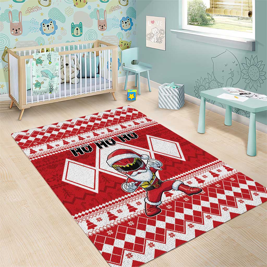 Power Red Ranger Santa Claus Area Rug Funny Christmas - Wonder Print Shop