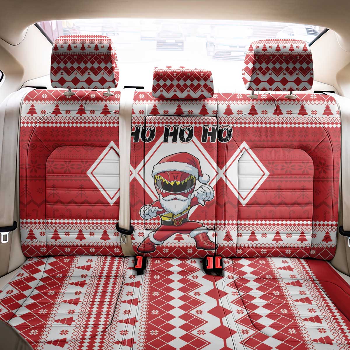 Power Red Ranger Santa Claus Back Car Seat Cover Funny Christmas - Wonder Print Shop