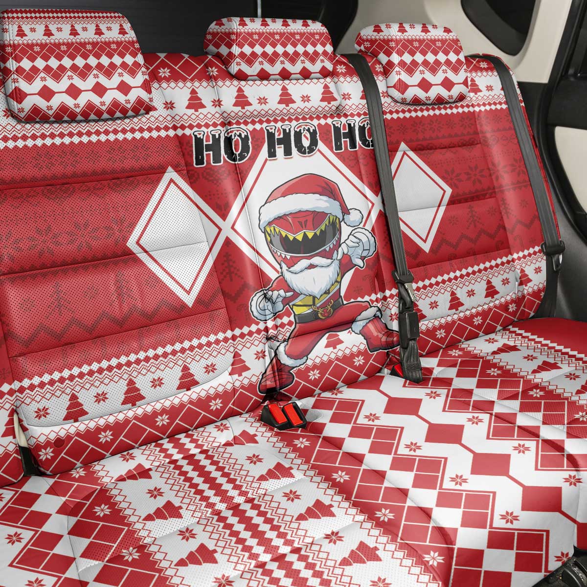 Power Red Ranger Santa Claus Back Car Seat Cover Funny Christmas - Wonder Print Shop