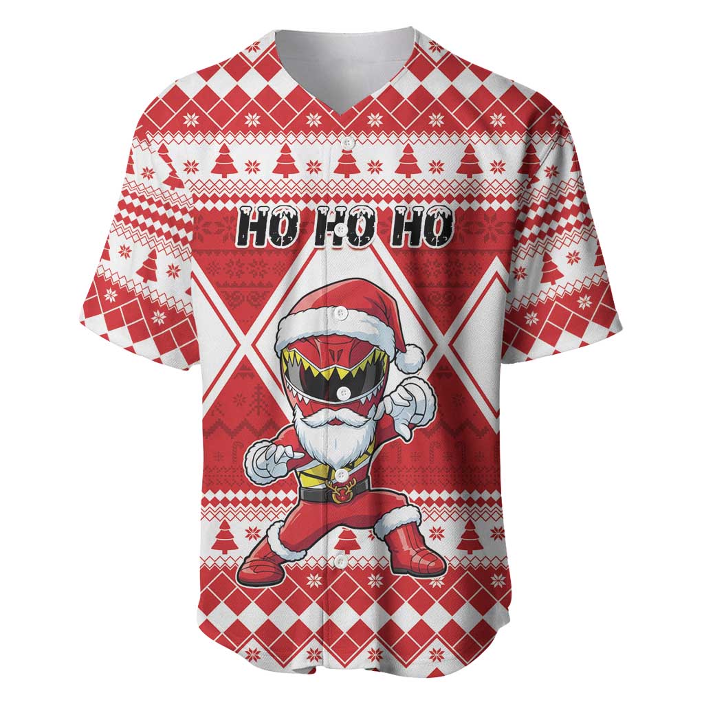 Personalized Power Red Ranger Santa Claus Baseball Jersey Funny Christmas - Wonder Print Shop
