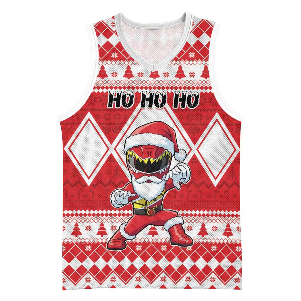 Personalized Power Red Ranger Santa Claus Basketball Jersey Funny Christmas - Wonder Print Shop