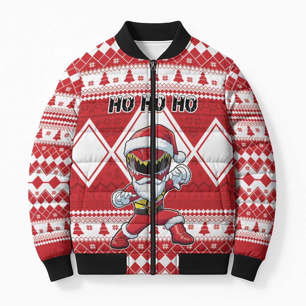 Personalized Power Red Ranger Santa Claus Bomber Puffer Jacket Funny Christmas - Wonder Print Shop