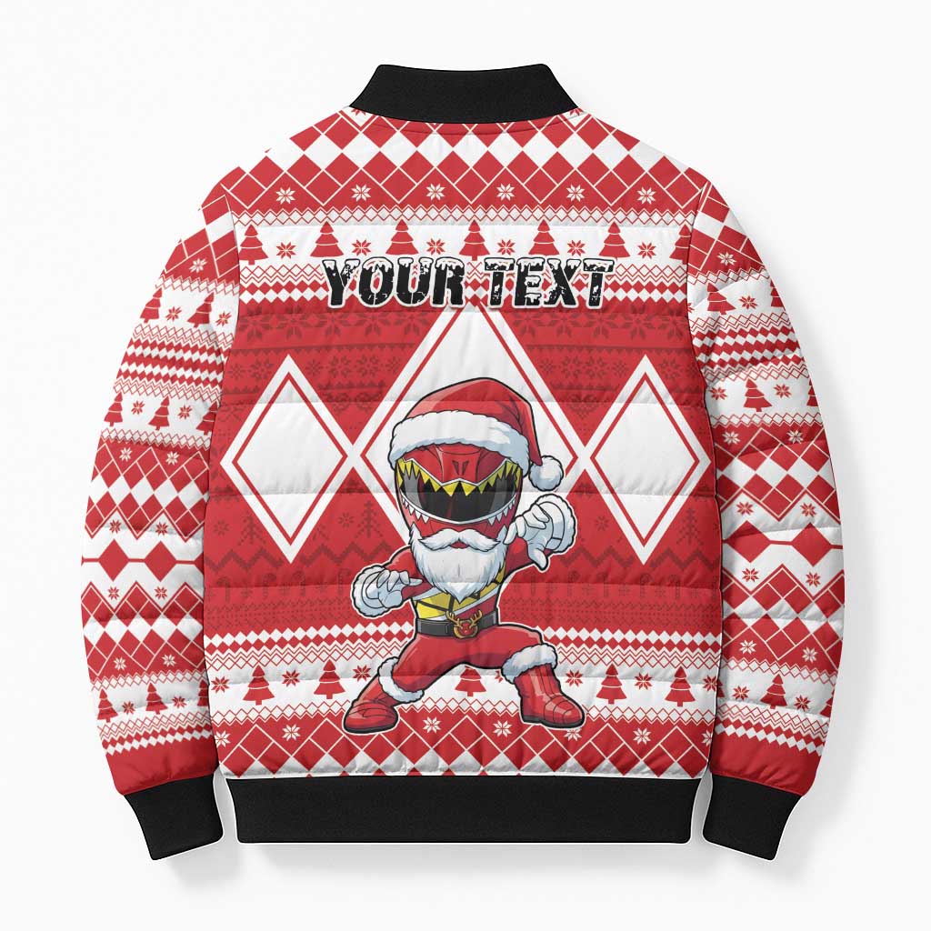 Personalized Power Red Ranger Santa Claus Bomber Puffer Jacket Funny Christmas - Wonder Print Shop
