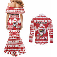 Personalized Power Red Ranger Santa Claus Couples Matching Mermaid Dress and Long Sleeve Button Shirt Funny Christmas - Wonder Print Shop
