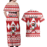 Personalized Power Red Ranger Santa Claus Couples Matching Off Shoulder Maxi Dress and Hawaiian Shirt Funny Christmas - Wonder Print Shop