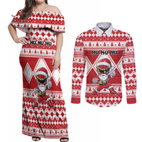 Personalized Power Red Ranger Santa Claus Couples Matching Off Shoulder Maxi Dress and Long Sleeve Button Shirt Funny Christmas - Wonder Print Shop