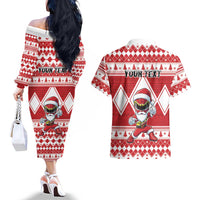 Personalized Power Red Ranger Santa Claus Couples Matching Off The Shoulder Long Sleeve Dress and Hawaiian Shirt Funny Christmas - Wonder Print Shop