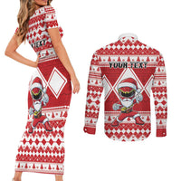 Personalized Power Red Ranger Santa Claus Couples Matching Short Sleeve Bodycon Dress and Long Sleeve Button Shirt Funny Christmas - Wonder Print Shop