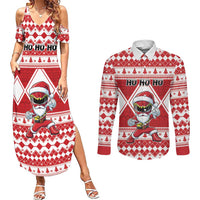 Personalized Power Red Ranger Santa Claus Couples Matching Summer Maxi Dress and Long Sleeve Button Shirt Funny Christmas - Wonder Print Shop