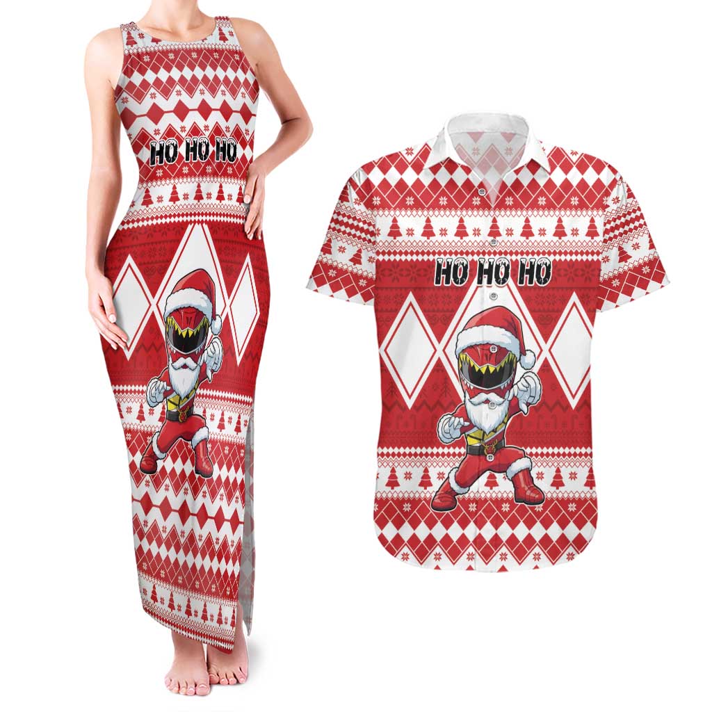 Personalized Power Red Ranger Santa Claus Couples Matching Tank Maxi Dress and Hawaiian Shirt Funny Christmas - Wonder Print Shop
