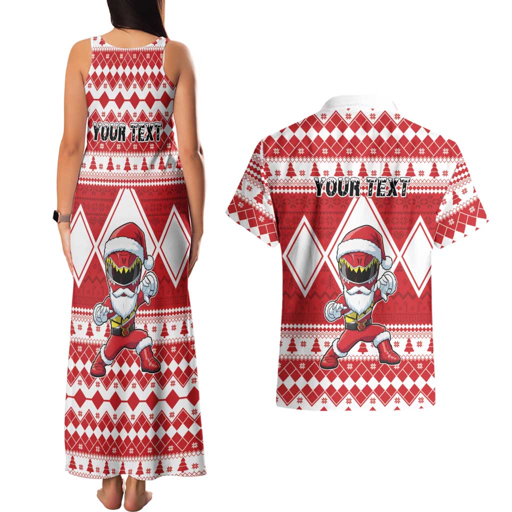 Personalized Power Red Ranger Santa Claus Couples Matching Tank Maxi Dress and Hawaiian Shirt Funny Christmas - Wonder Print Shop