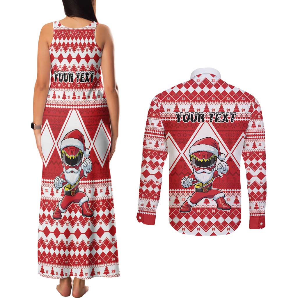 Personalized Power Red Ranger Santa Claus Couples Matching Tank Maxi Dress and Long Sleeve Button Shirt Funny Christmas - Wonder Print Shop