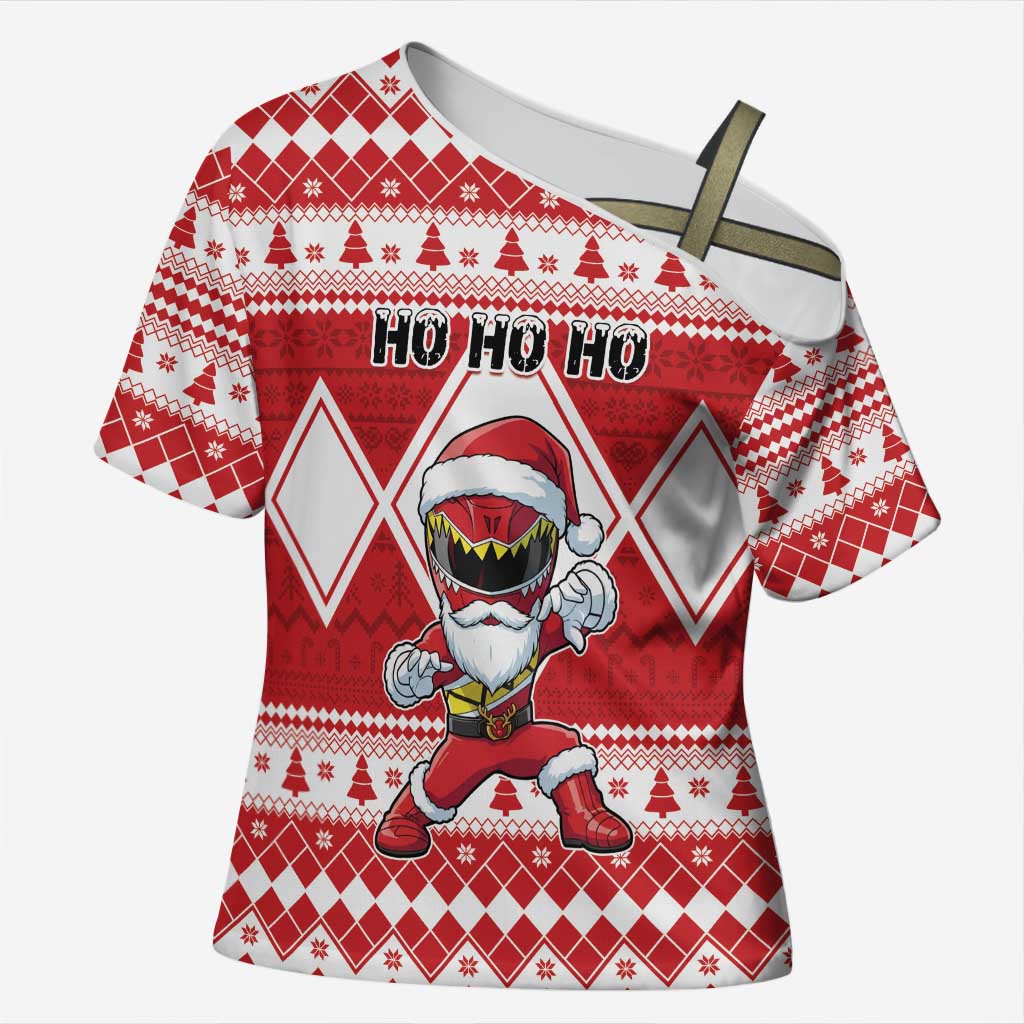 Personalized Power Red Ranger Santa Claus Cross Shoulder Shirt Funny Christmas - Wonder Print Shop