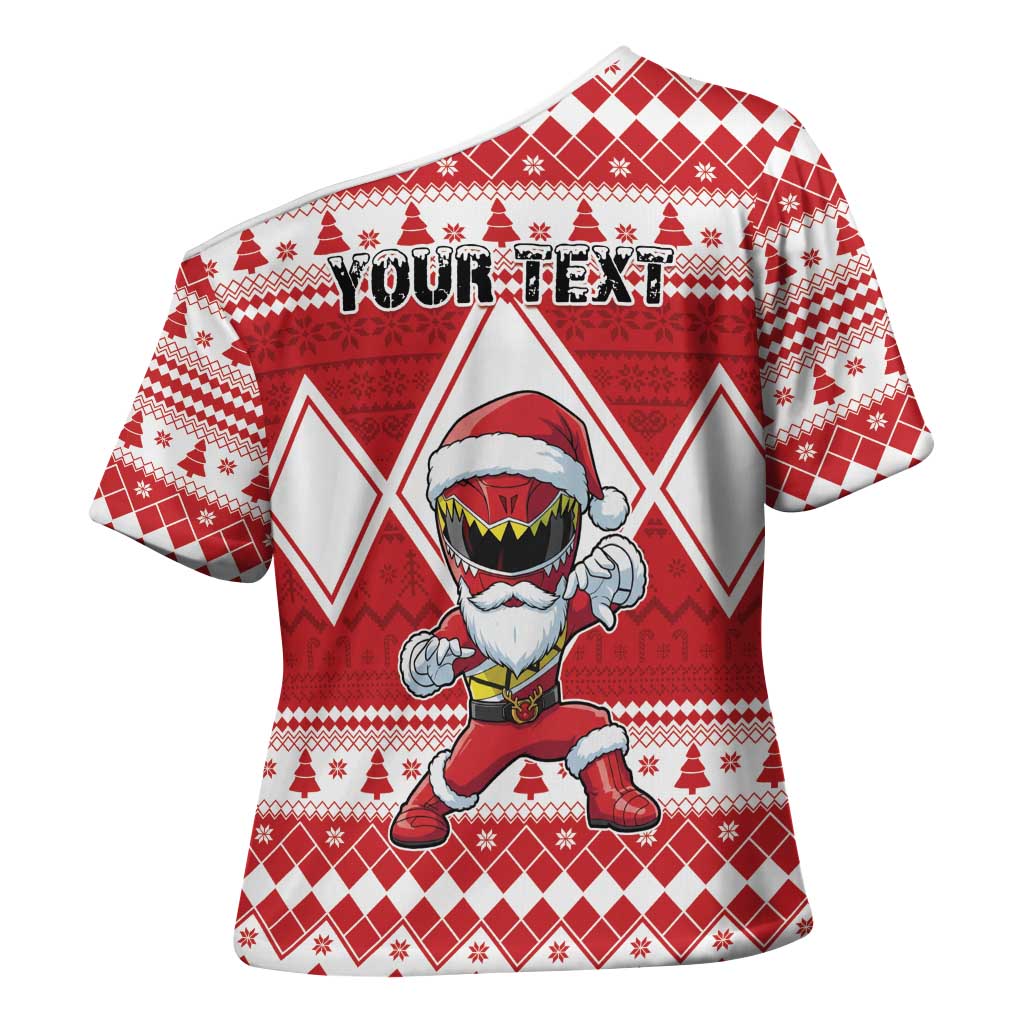 Personalized Power Red Ranger Santa Claus Cross Shoulder Shirt Funny Christmas - Wonder Print Shop