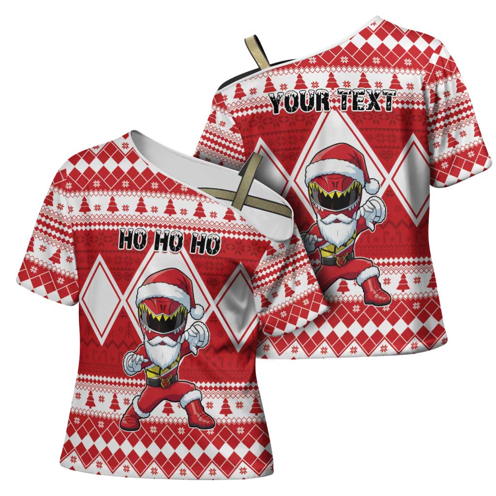 Personalized Power Red Ranger Santa Claus Cross Shoulder Shirt Funny Christmas - Wonder Print Shop