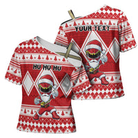 Personalized Power Red Ranger Santa Claus Cross Shoulder Shirt Funny Christmas - Wonder Print Shop