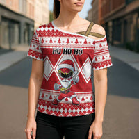Personalized Power Red Ranger Santa Claus Cross Shoulder Shirt Funny Christmas - Wonder Print Shop