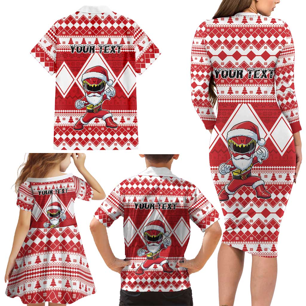 Personalized Power Red Ranger Santa Claus Family Matching Long Sleeve Bodycon Dress and Hawaiian Shirt Funny Christmas - Wonder Print Shop