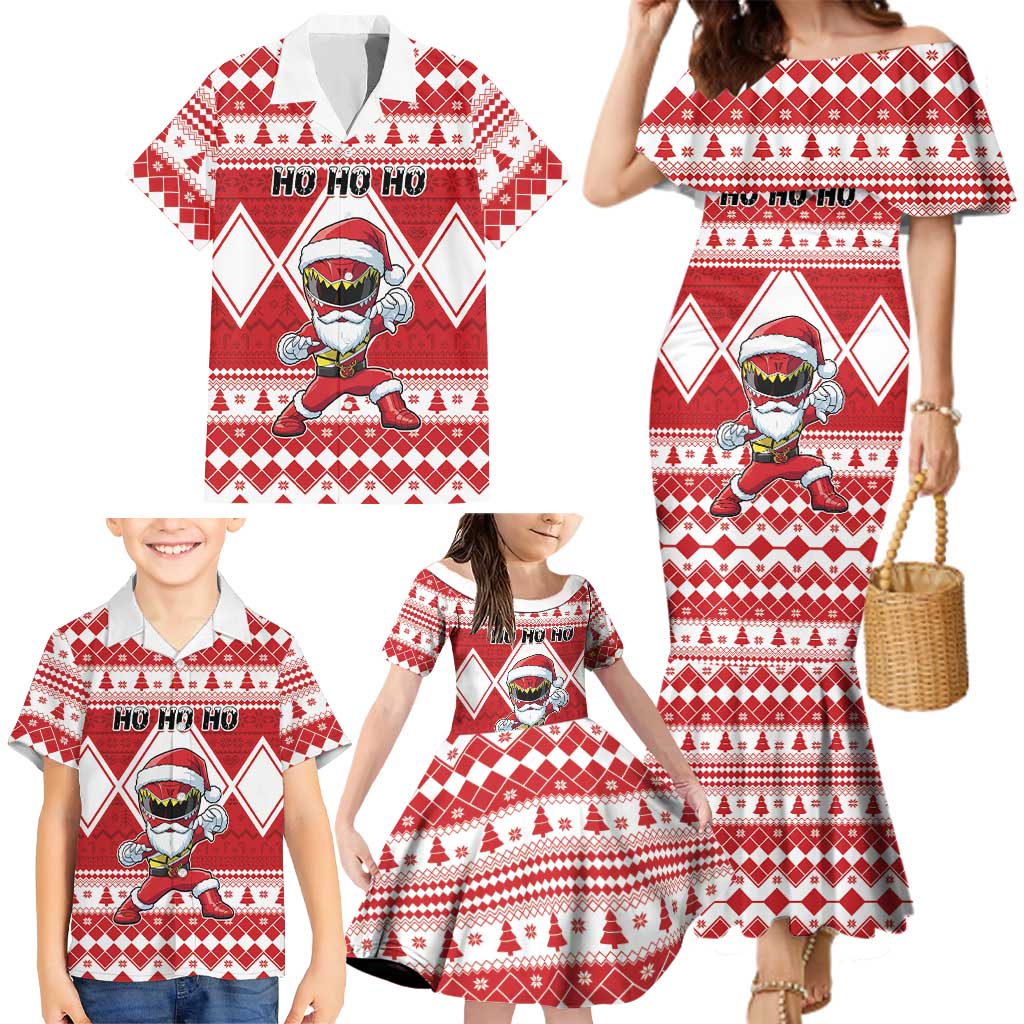 Personalized Power Red Ranger Santa Claus Family Matching Mermaid Dress and Hawaiian Shirt Funny Christmas - Wonder Print Shop