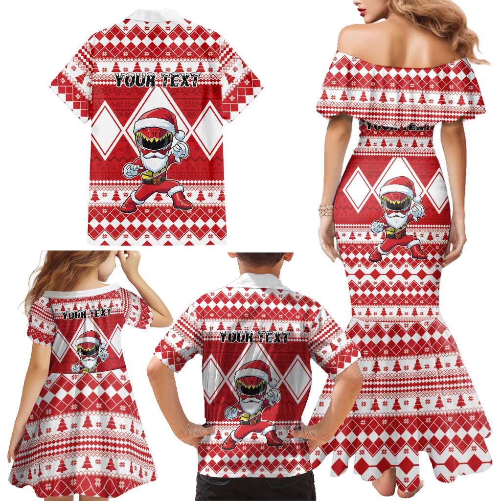 Personalized Power Red Ranger Santa Claus Family Matching Mermaid Dress and Hawaiian Shirt Funny Christmas - Wonder Print Shop