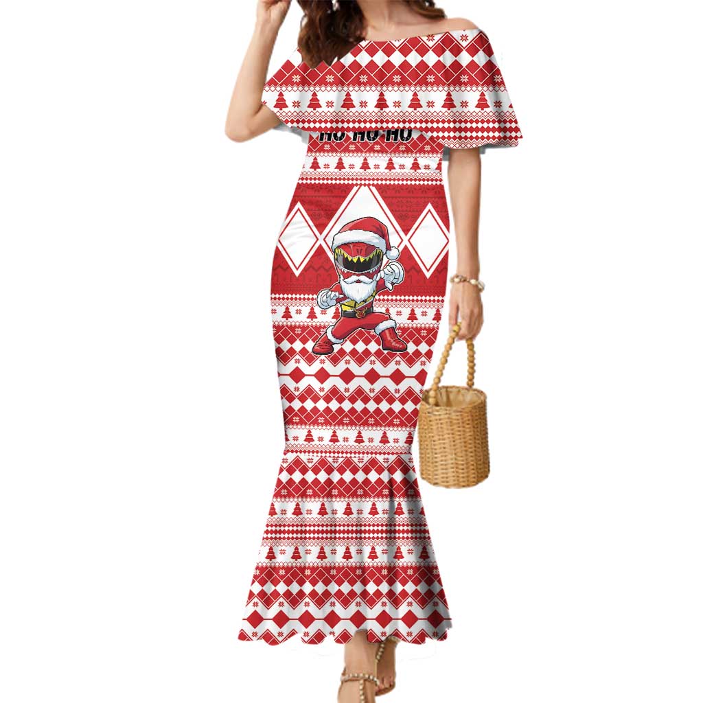 Personalized Power Red Ranger Santa Claus Family Matching Mermaid Dress and Hawaiian Shirt Funny Christmas - Wonder Print Shop