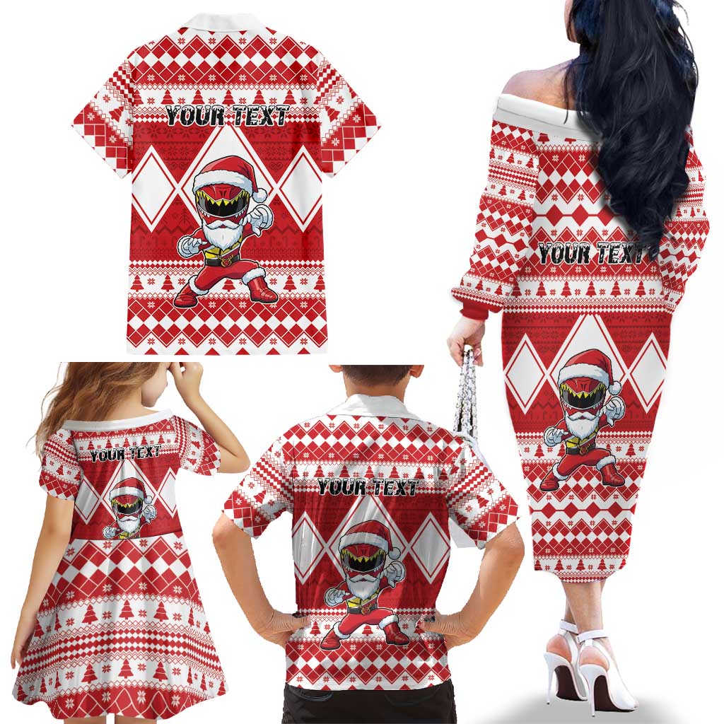 Personalized Power Red Ranger Santa Claus Family Matching Off The Shoulder Long Sleeve Dress and Hawaiian Shirt Funny Christmas - Wonder Print Shop