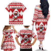 Personalized Power Red Ranger Santa Claus Family Matching Off The Shoulder Long Sleeve Dress and Hawaiian Shirt Funny Christmas - Wonder Print Shop