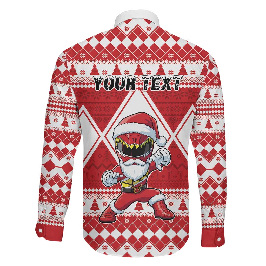 Personalized Power Red Ranger Santa Claus Family Matching Off The Shoulder Long Sleeve Dress and Hawaiian Shirt Funny Christmas - Wonder Print Shop