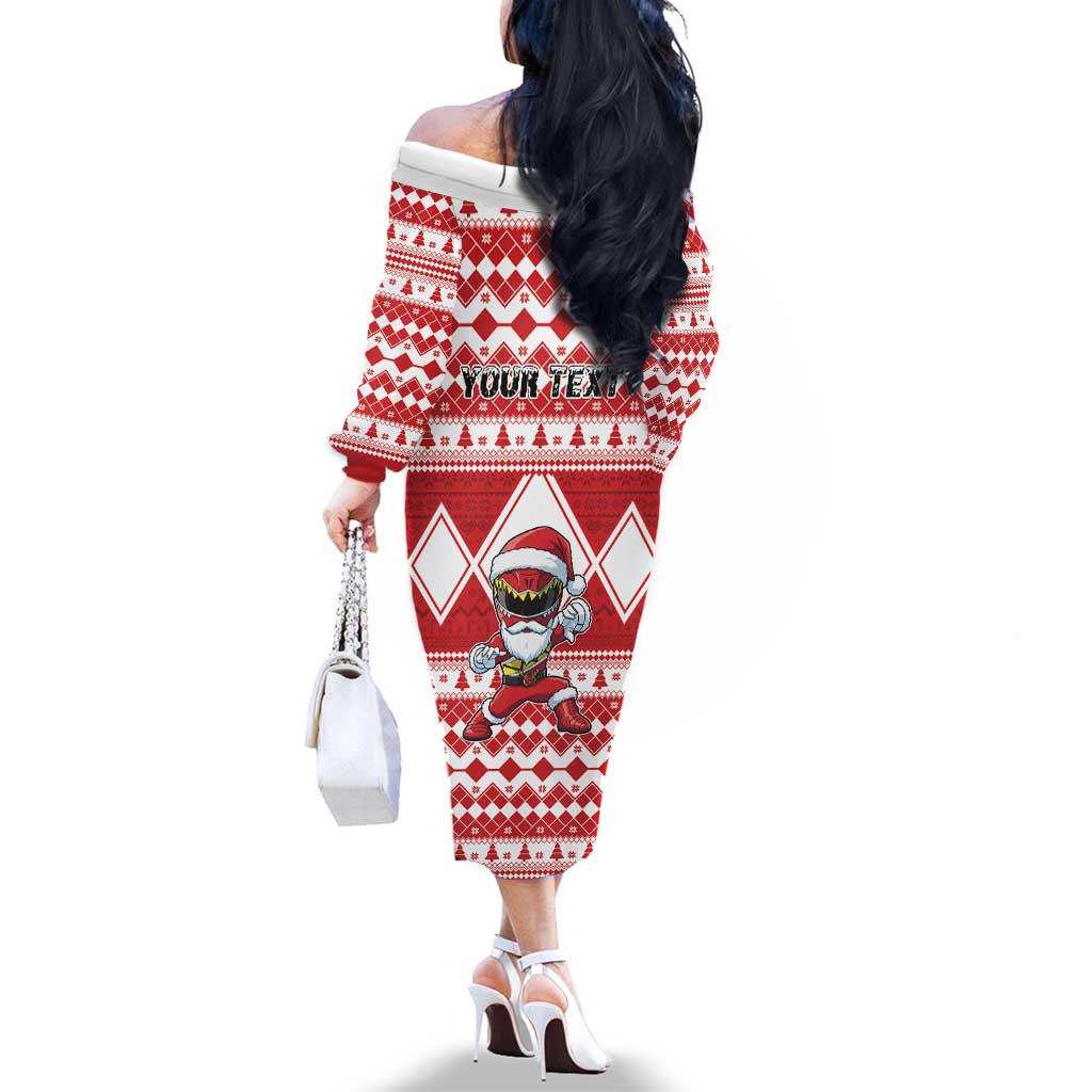 Personalized Power Red Ranger Santa Claus Family Matching Off The Shoulder Long Sleeve Dress and Hawaiian Shirt Funny Christmas - Wonder Print Shop