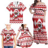 Personalized Power Red Ranger Santa Claus Family Matching Off Shoulder Maxi Dress and Hawaiian Shirt Funny Christmas - Wonder Print Shop