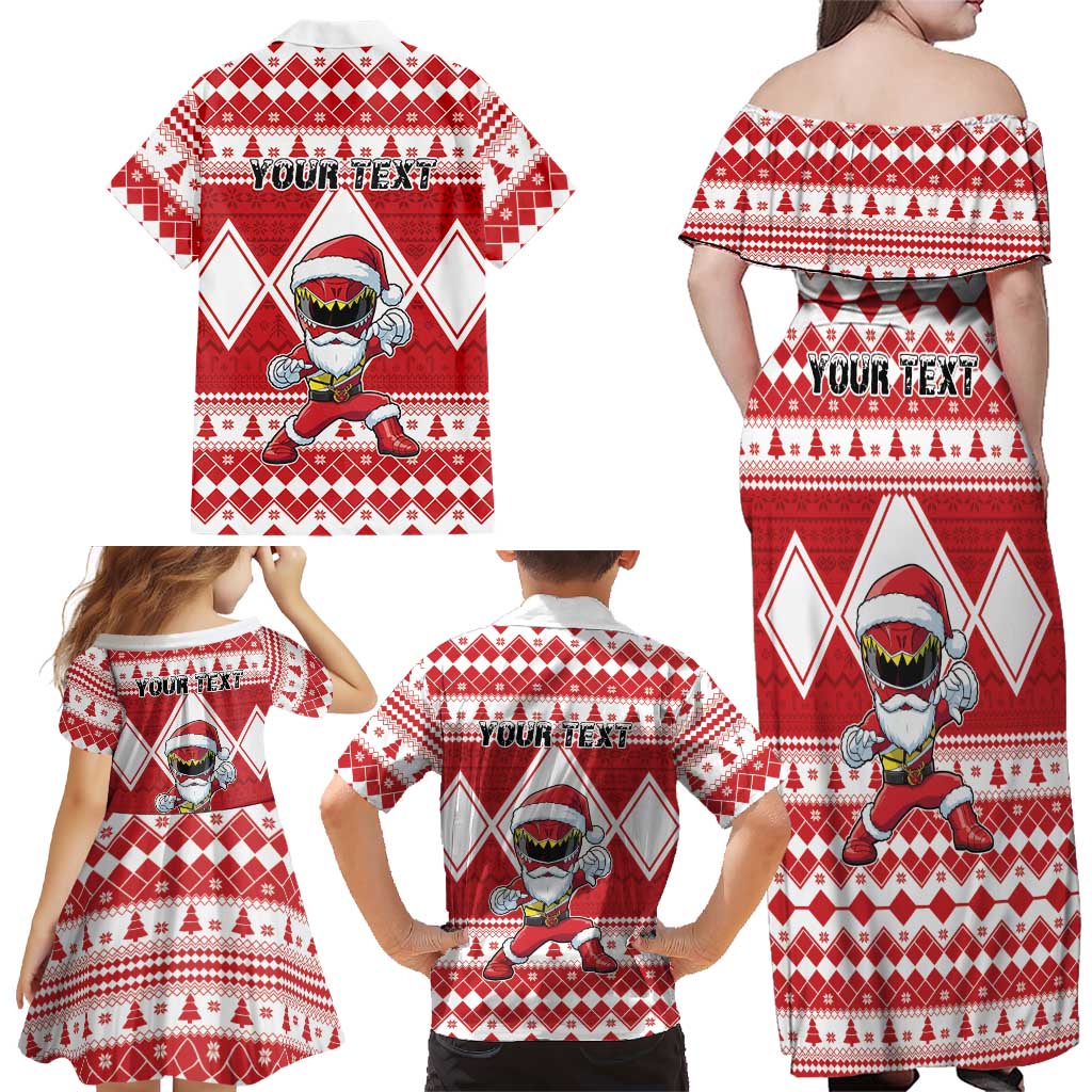 Personalized Power Red Ranger Santa Claus Family Matching Off Shoulder Maxi Dress and Hawaiian Shirt Funny Christmas - Wonder Print Shop