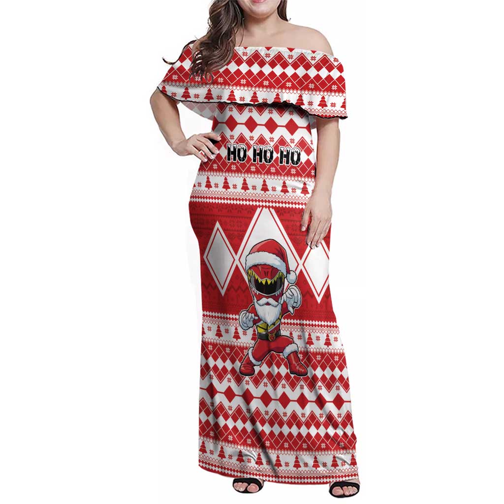 Personalized Power Red Ranger Santa Claus Family Matching Off Shoulder Maxi Dress and Hawaiian Shirt Funny Christmas - Wonder Print Shop