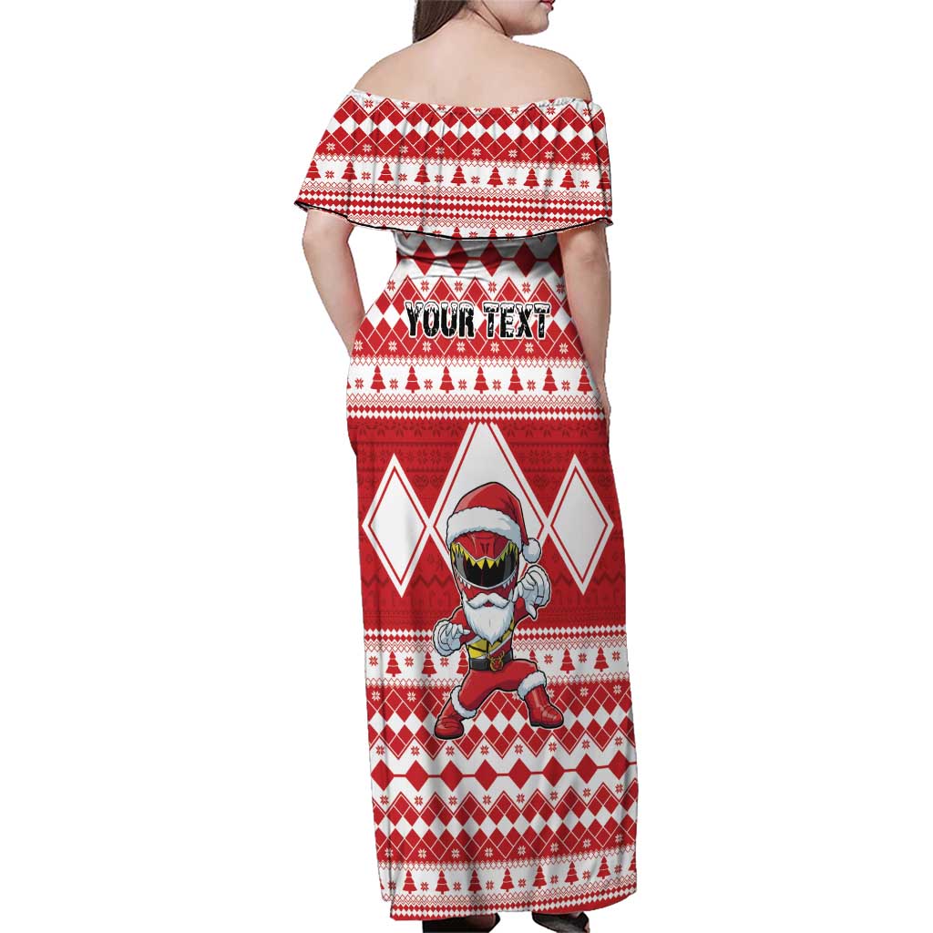 Personalized Power Red Ranger Santa Claus Family Matching Off Shoulder Maxi Dress and Hawaiian Shirt Funny Christmas - Wonder Print Shop