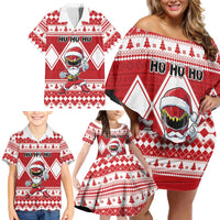 Personalized Power Red Ranger Santa Claus Family Matching Off Shoulder Short Dress and Hawaiian Shirt Funny Christmas - Wonder Print Shop
