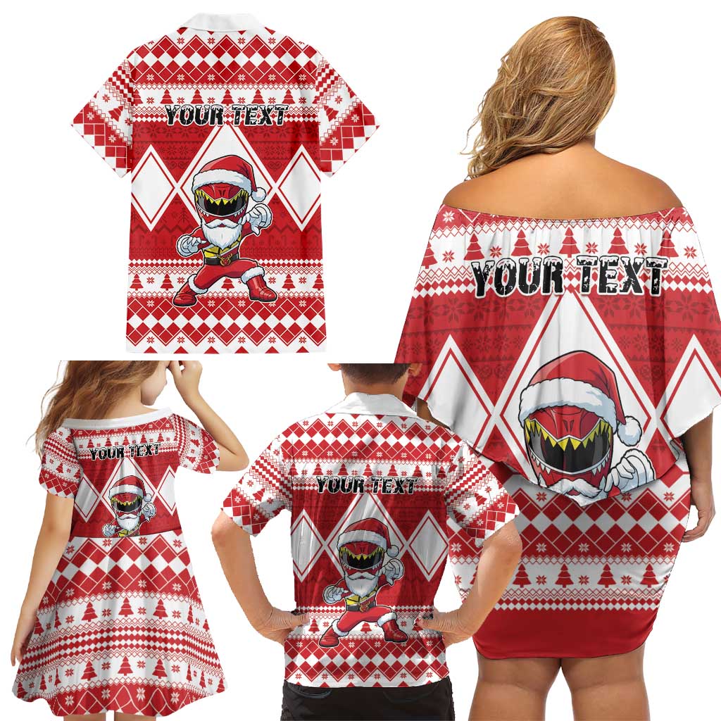Personalized Power Red Ranger Santa Claus Family Matching Off Shoulder Short Dress and Hawaiian Shirt Funny Christmas - Wonder Print Shop