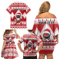 Personalized Power Red Ranger Santa Claus Family Matching Off Shoulder Short Dress and Hawaiian Shirt Funny Christmas - Wonder Print Shop