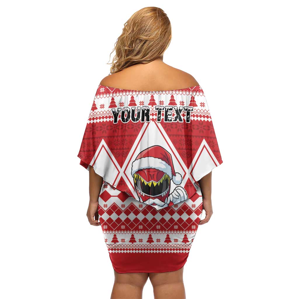 Personalized Power Red Ranger Santa Claus Family Matching Off Shoulder Short Dress and Hawaiian Shirt Funny Christmas - Wonder Print Shop