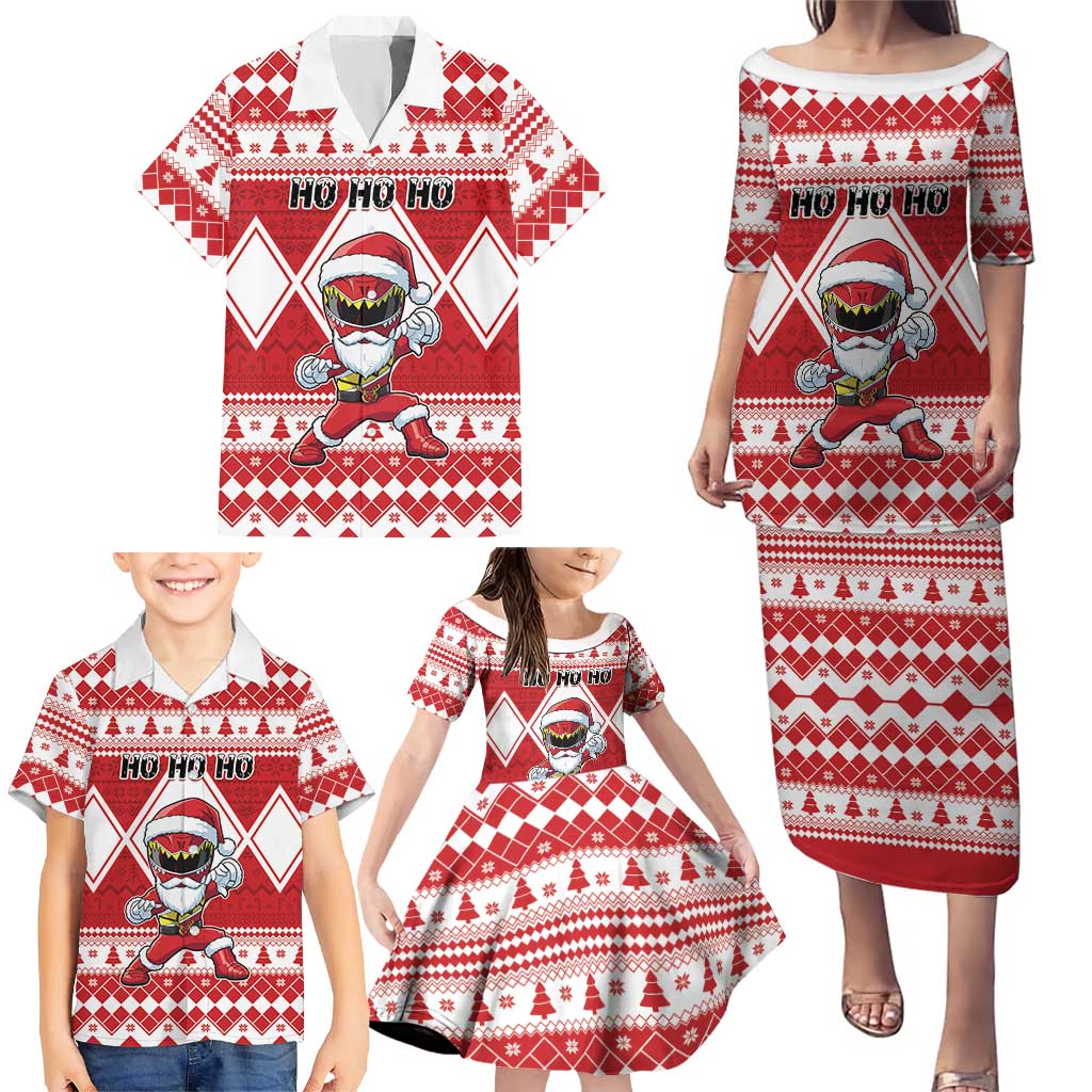 Personalized Power Red Ranger Santa Claus Family Matching Puletasi and Hawaiian Shirt Funny Christmas - Wonder Print Shop