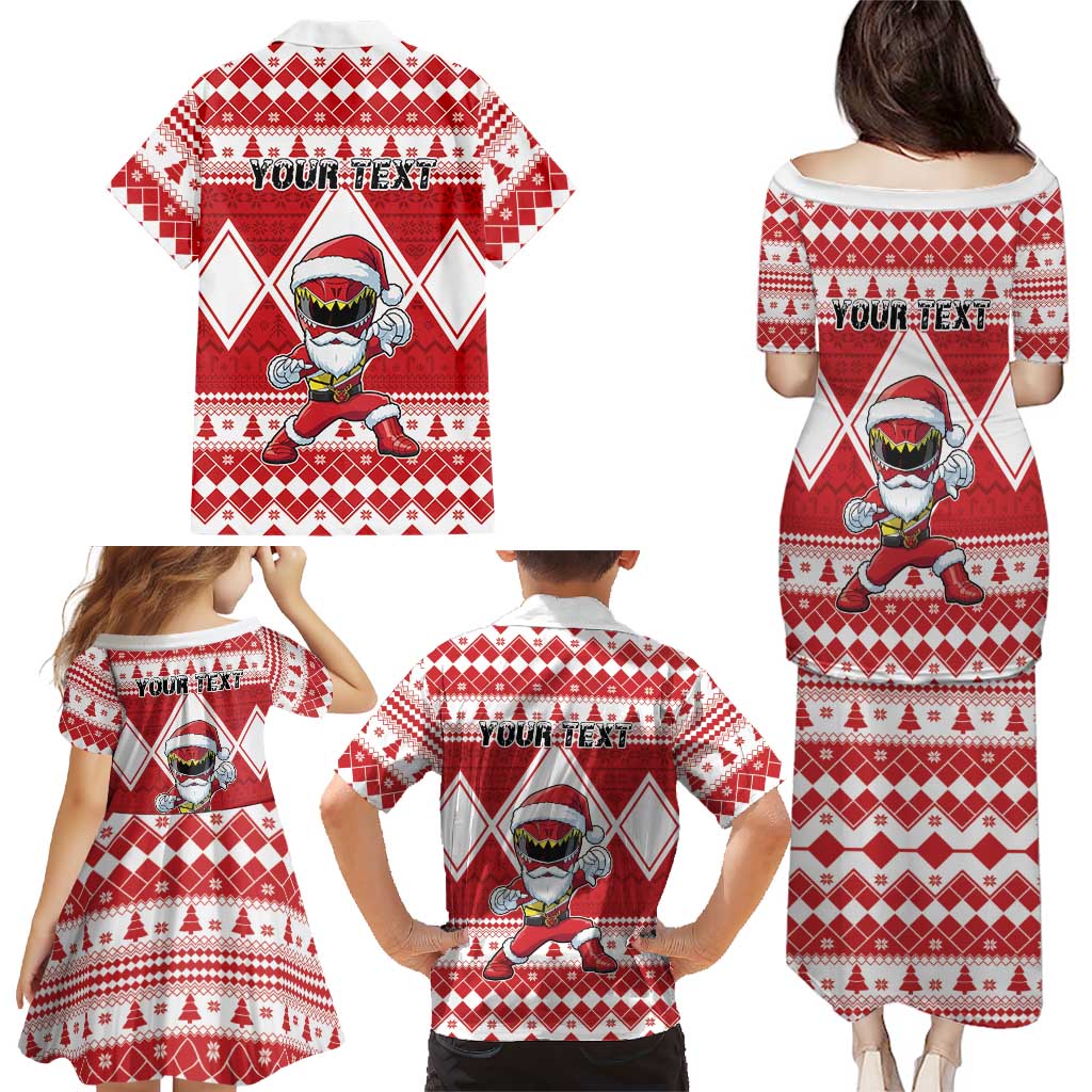 Personalized Power Red Ranger Santa Claus Family Matching Puletasi and Hawaiian Shirt Funny Christmas - Wonder Print Shop